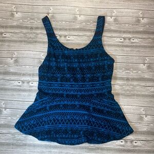 Express Blue Geometric Peplum Zip back Tank Top